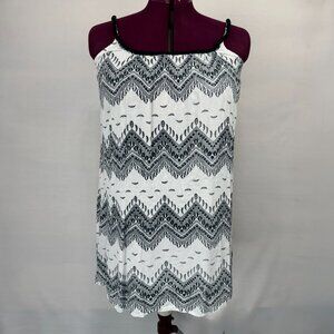 b.young Women’s Swing Dress 34 Black White Chevron Pom Pom Trim Cami Mini Boho